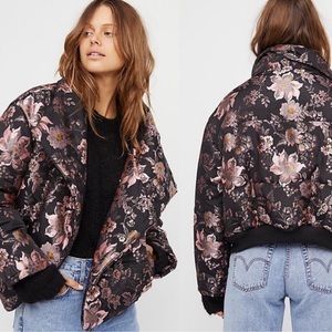 Free People Jacquard Floral Puffer Bomber Jacket, Size S